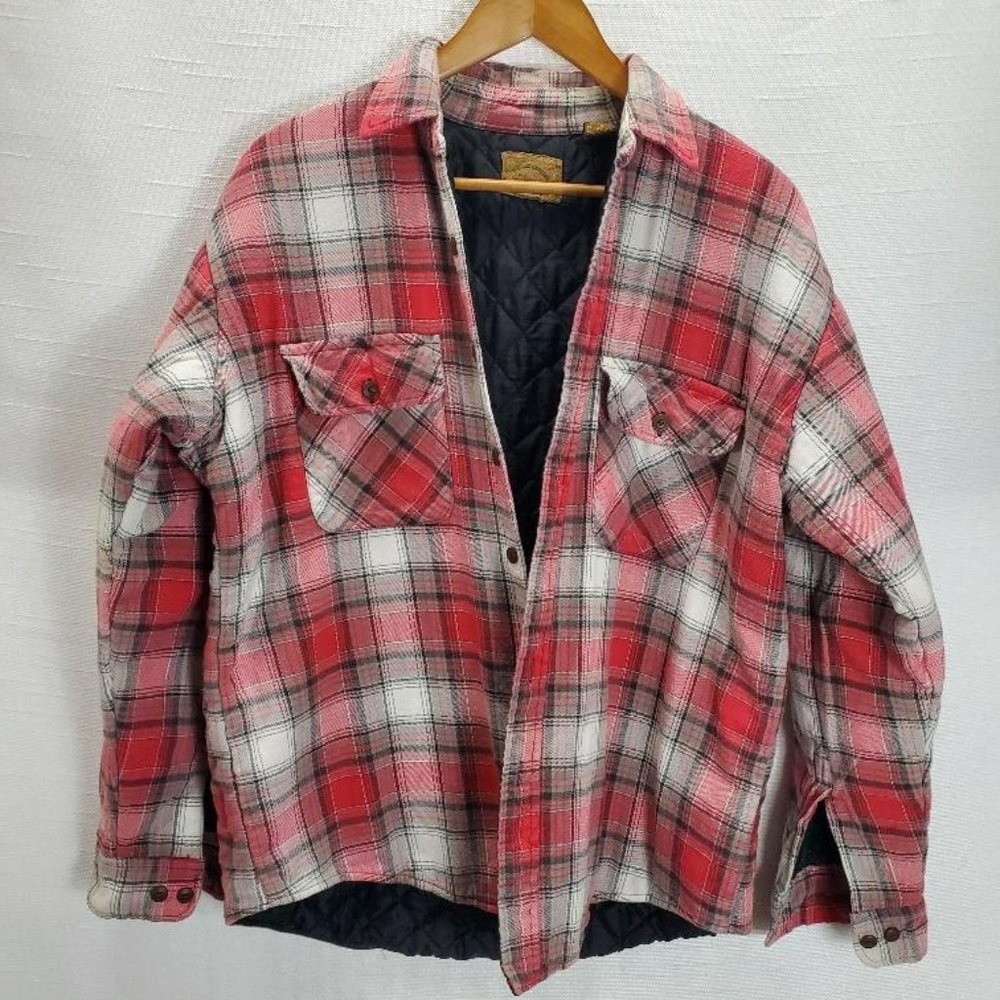St Johns Bay Plaid Jacket Mens Large Red/White/Black Quilt Lined Shacket - Picture 1 of 8